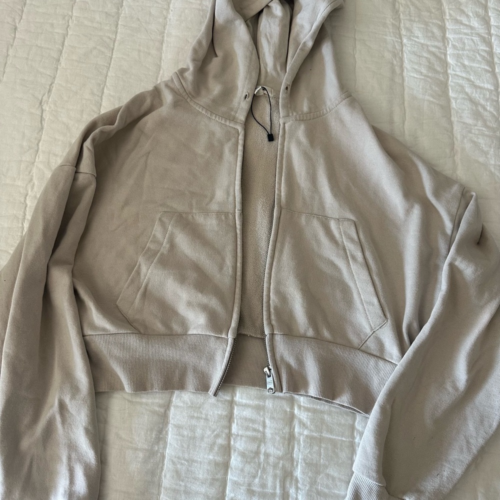 Beige Cropped Hoodie